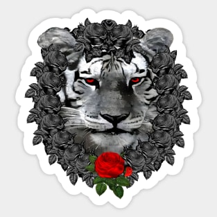 Tiger Red Rose Wreath Sticker